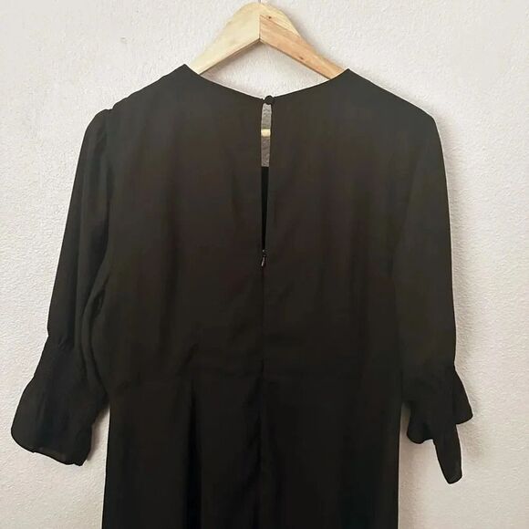 HALOGEN x NORDSTROM | Ruffle Cuff Midi Dress Rich Black Side Slit | Large - Picture 5 of 8